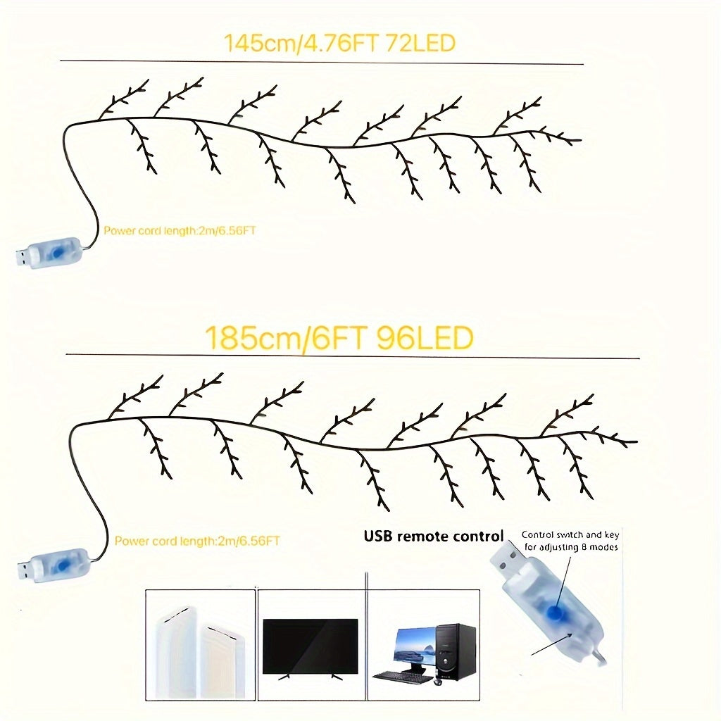 1 Piece Flexible Willow Branch Lights with 72/96 LEDs and 8 Lighting Modes