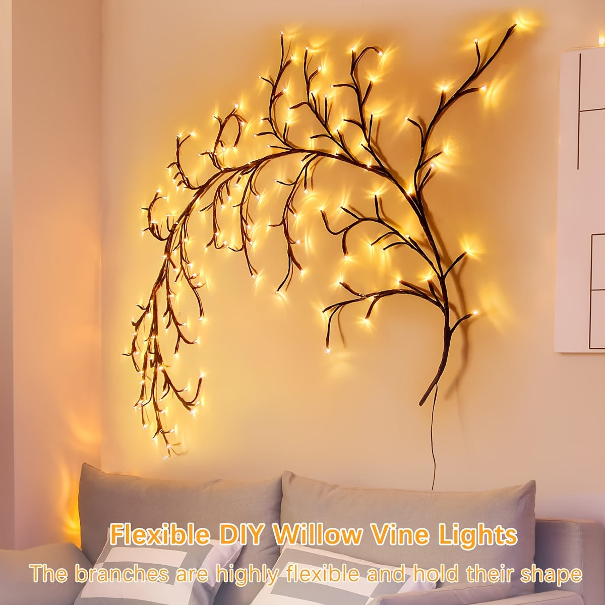 1 Piece Flexible Willow Branch Lights with 72/96 LEDs and 8 Lighting Modes