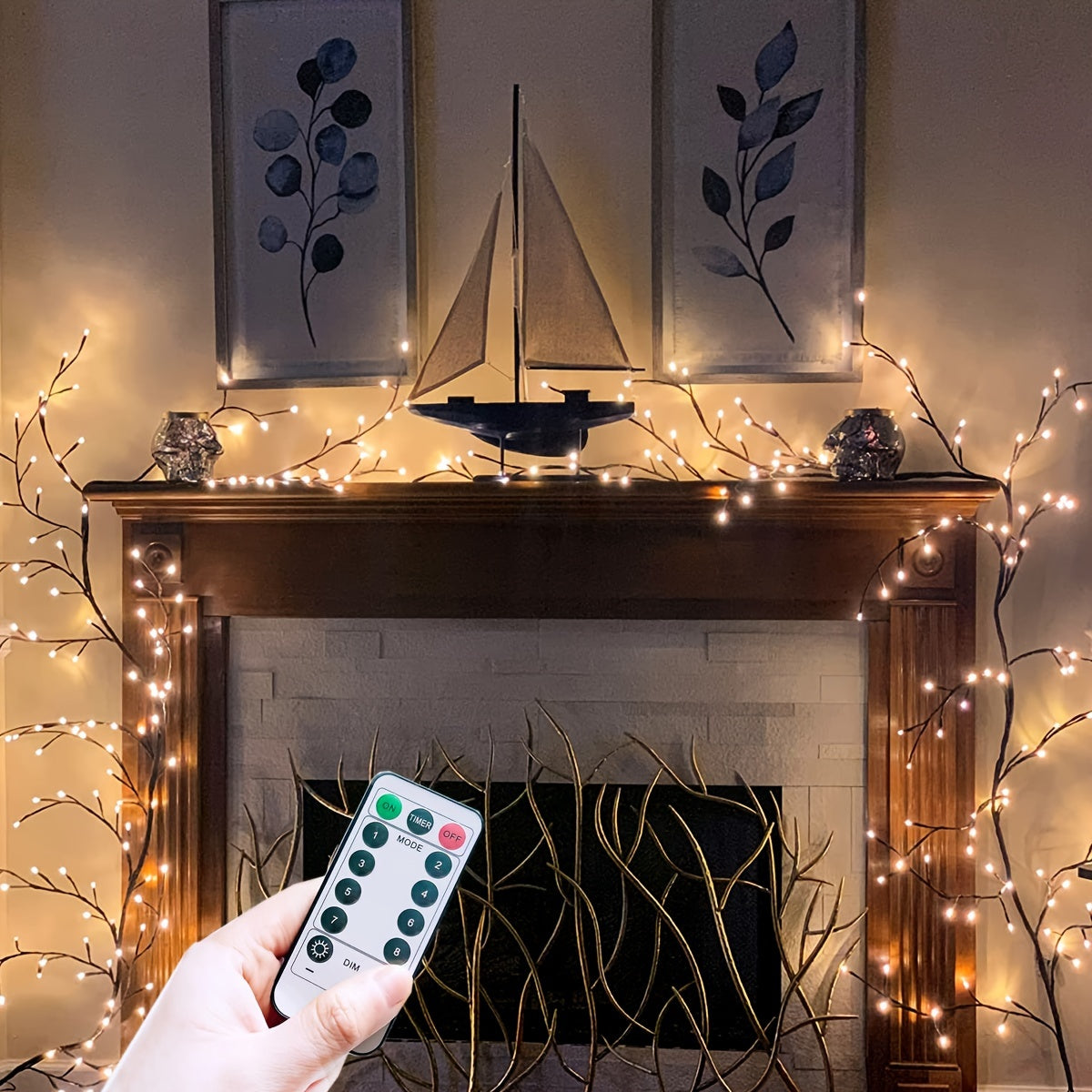 1 Piece Flexible Willow Branch Lights with 72/96 LEDs and 8 Lighting Modes