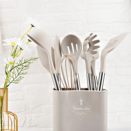 12-Piece Silicone and Stainless Steel Kitchen Utensil Set with Holder