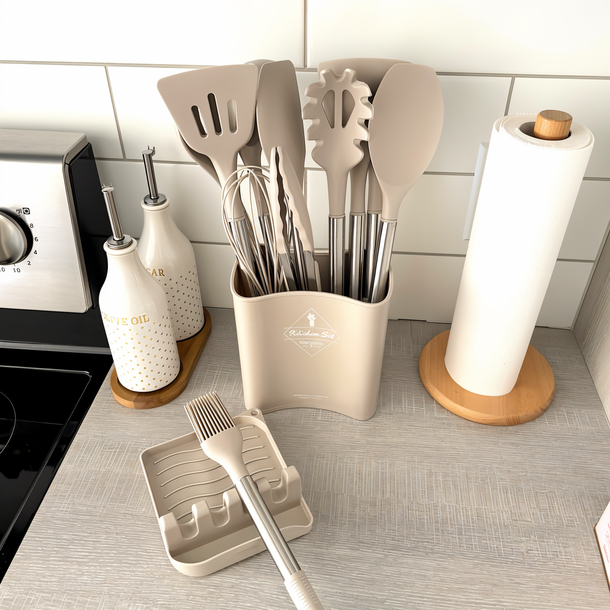 12-Piece Silicone and Stainless Steel Kitchen Utensil Set with Holder
