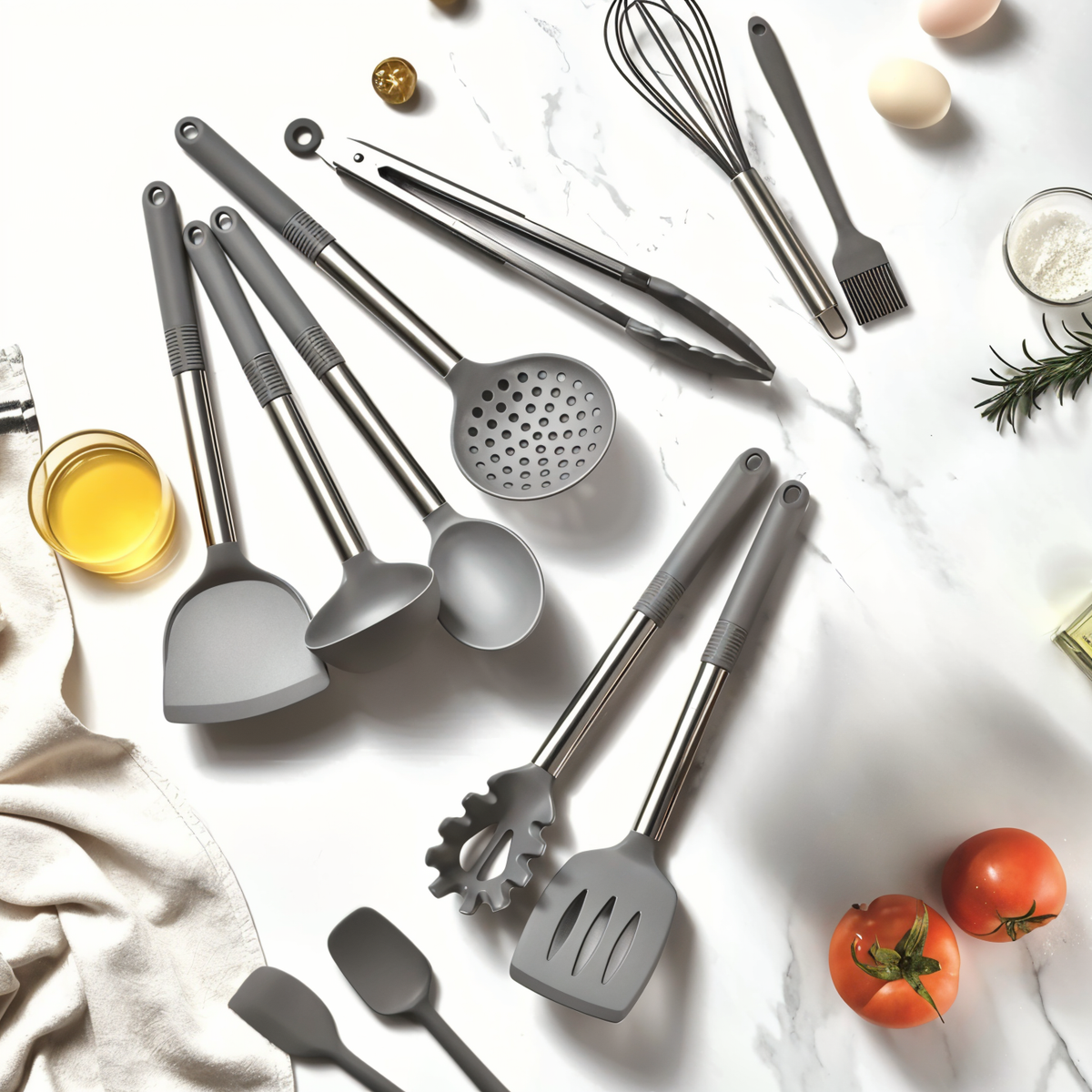 12-Piece Silicone and Stainless Steel Kitchen Utensil Set with Holder