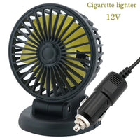 12V/24V/5V Compact & Rotating Car Fan with USB or Cigarette Lighter Plug - For Cars, Trucks, SUVs, RVs & Office