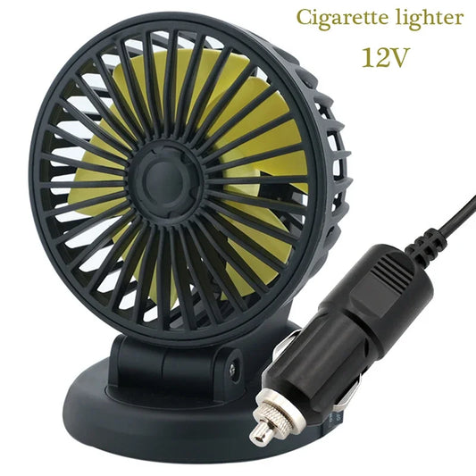 12V/24V/5V Compact & Rotating Car Fan with USB or Cigarette Lighter Plug - For Cars, Trucks, SUVs, RVs & Office