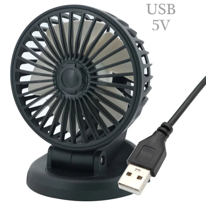 12V/24V/5V Compact & Rotating Car Fan with USB or Cigarette Lighter Plug - For Cars, Trucks, SUVs, RVs & Office