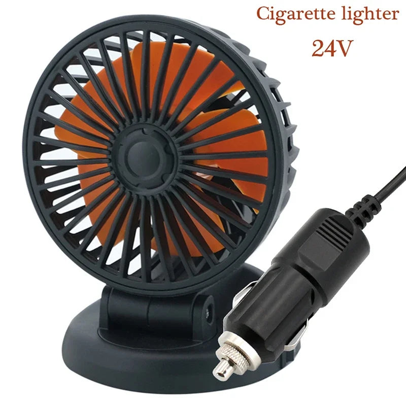 12V/24V/5V Compact & Rotating Car Fan with USB or Cigarette Lighter Plug - For Cars, Trucks, SUVs, RVs & Office