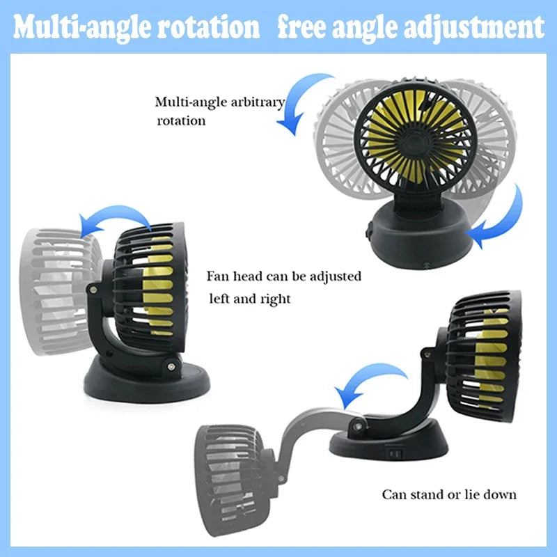 12V/24V/5V Compact & Rotating Car Fan with USB or Cigarette Lighter Plug - For Cars, Trucks, SUVs, RVs & Office
