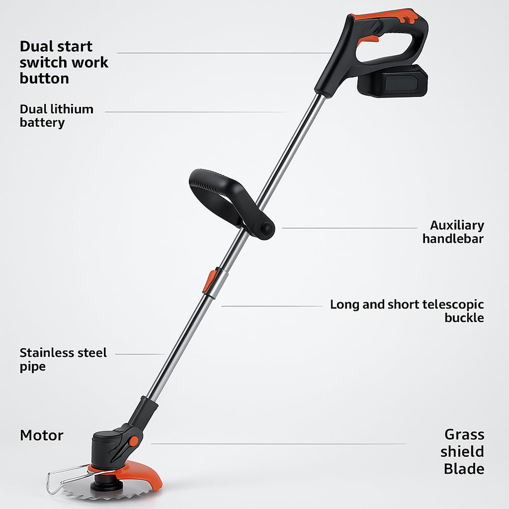 180W Grass Trimmer & Weed Remover with Telescopic Handle & Battery