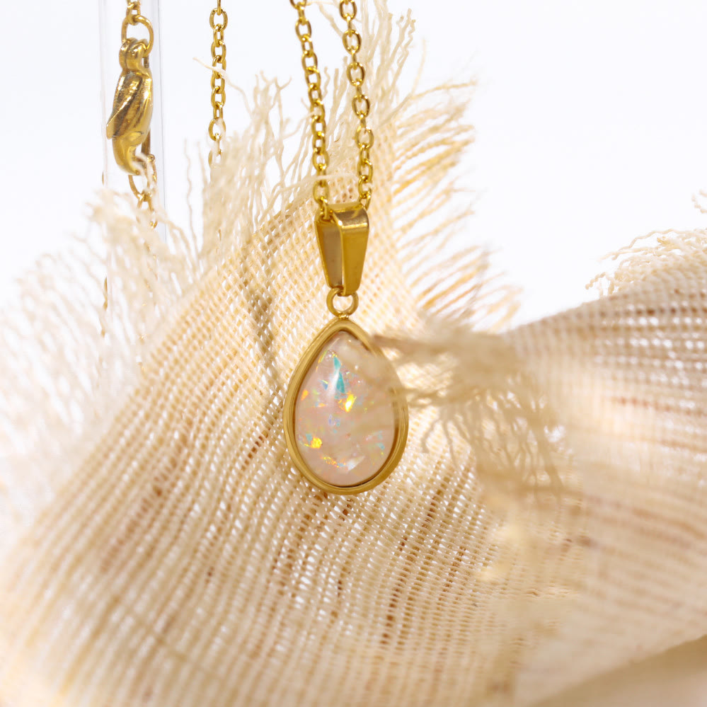 18K Natural Opal Teardrop Pendant Necklace