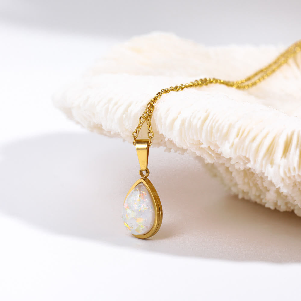18K Natural Opal Teardrop Pendant Necklace
