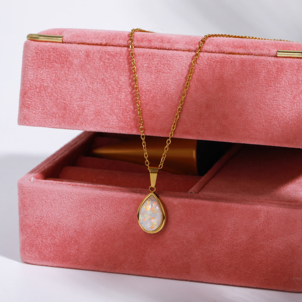 18K Natural Opal Teardrop Pendant Necklace