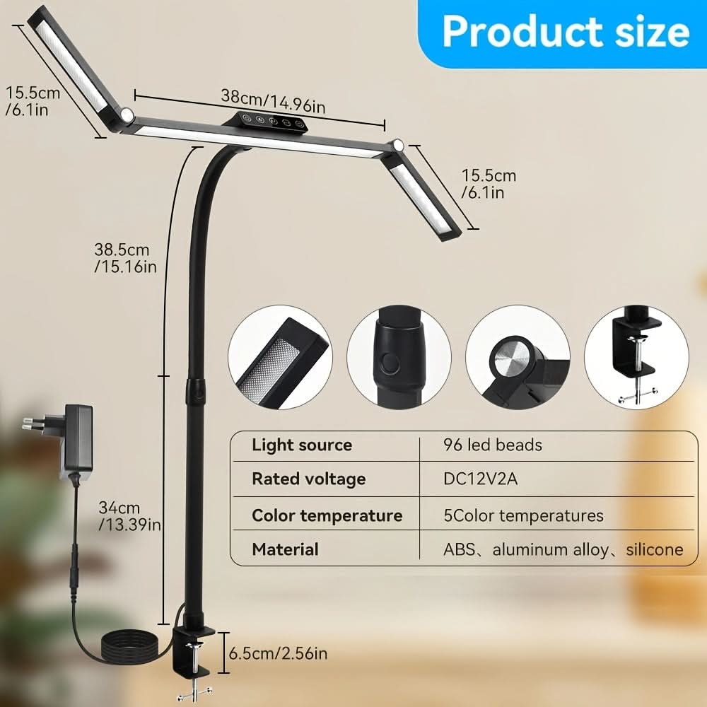 18W LED Desk Lamp with Adjustable Gooseneck for Wide Area Coverage