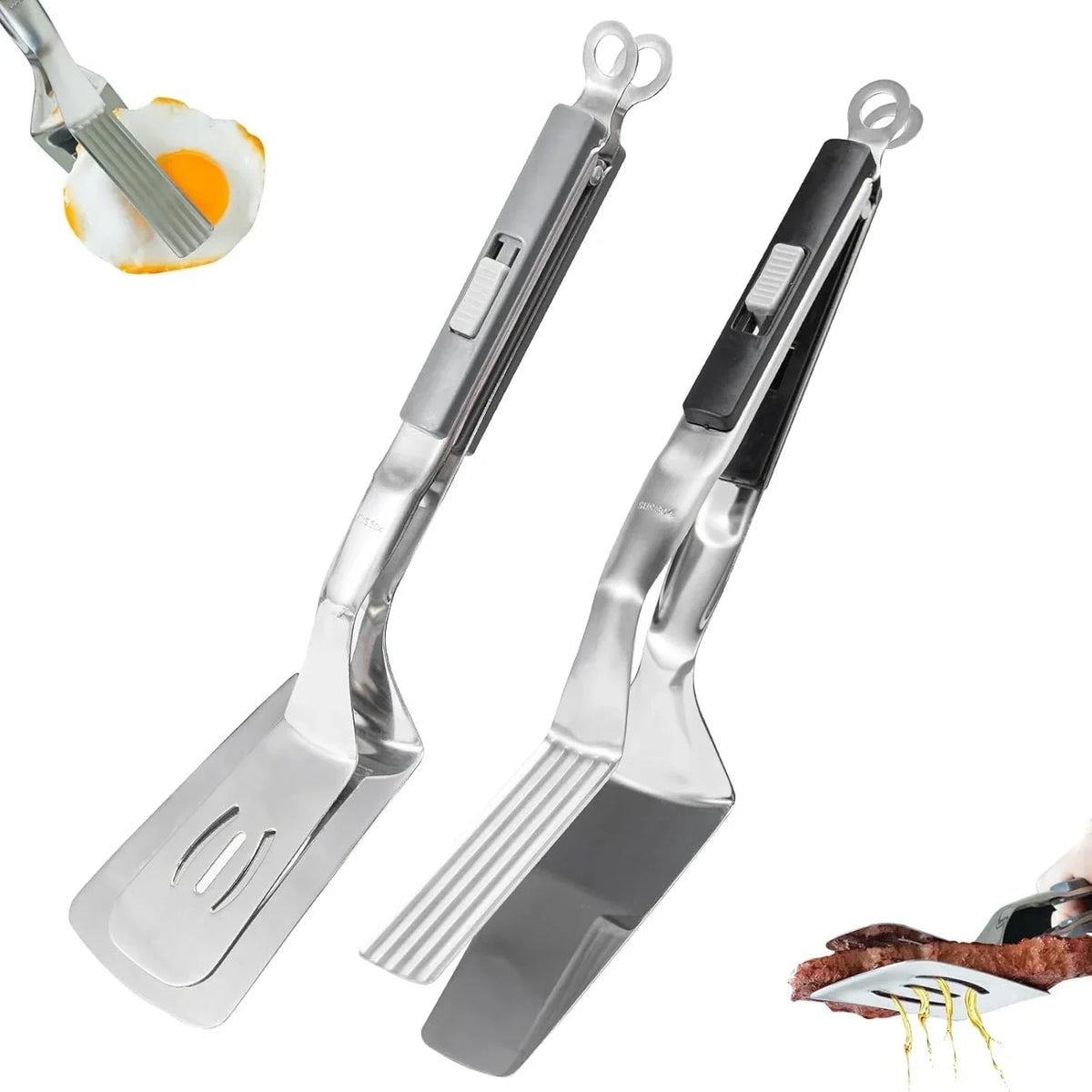 2-In-1 Grill Tongs – Grab and Flip