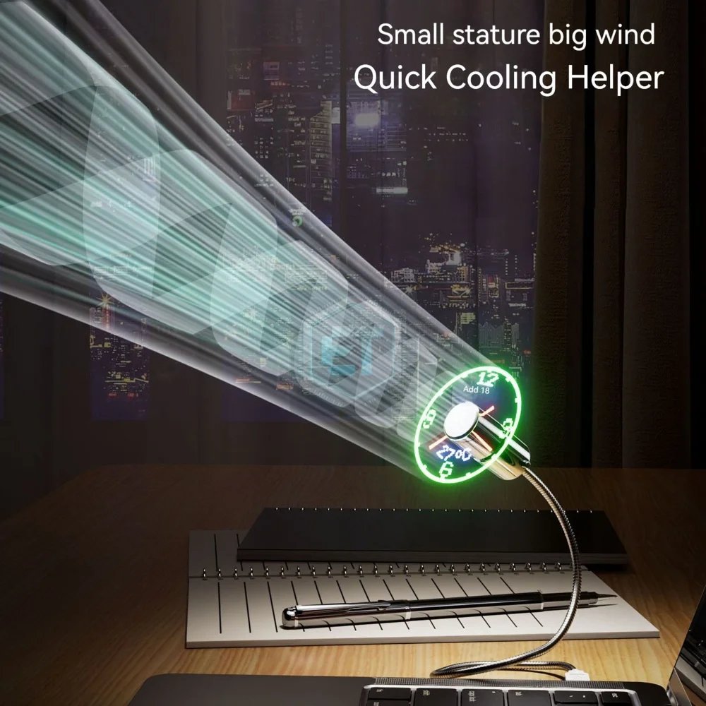2-In-1 USB Fan With LED Clock Display Light