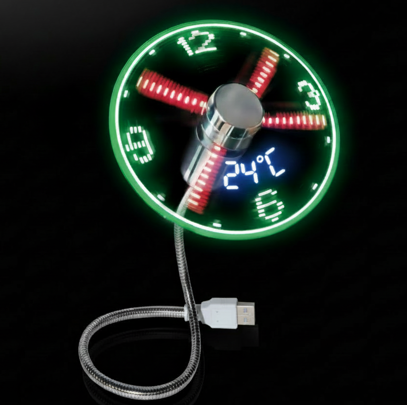 2-In-1 USB Fan With LED Clock Display Light