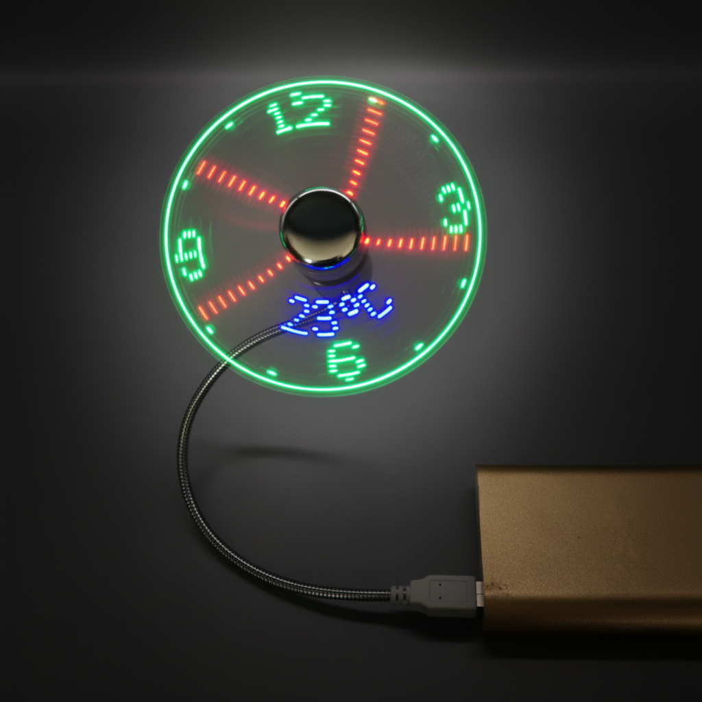 2-In-1 USB Fan With LED Clock Display Light