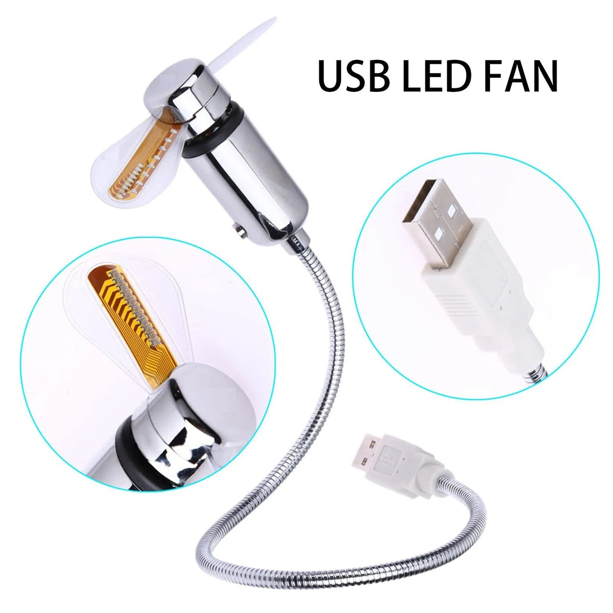 2-In-1 USB Fan With LED Clock Display Light