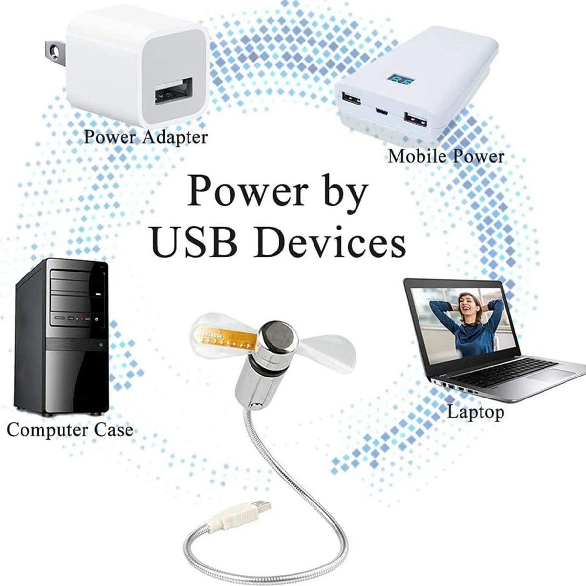 2-In-1 USB Fan With LED Clock Display Light