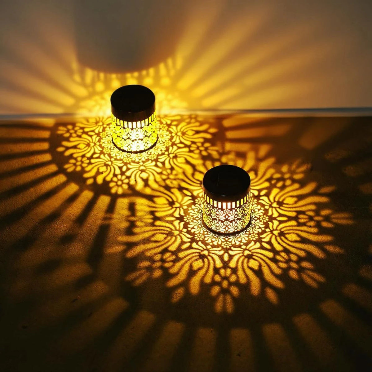 2-Piece Solar Wall Lamp Set - Iron Peony Design - 28 cm Height