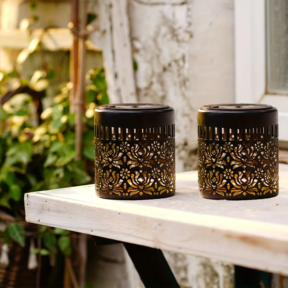 2-Piece Solar Wall Lamp Set - Iron Peony Design - 28 cm Height