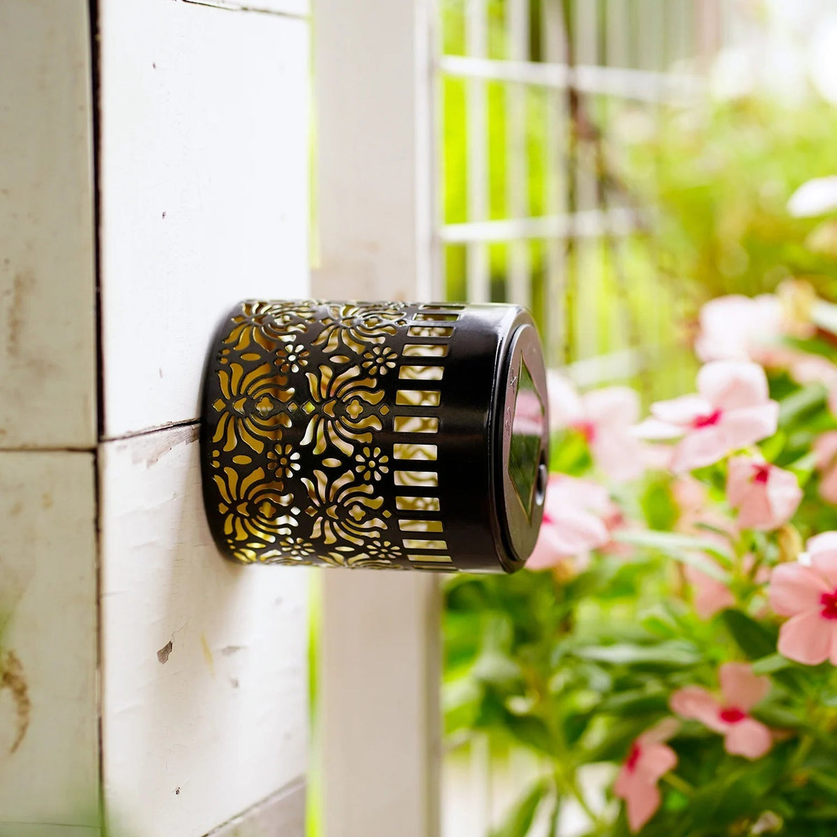 2-Piece Solar Wall Lamp Set - Iron Peony Design - 28 cm Height