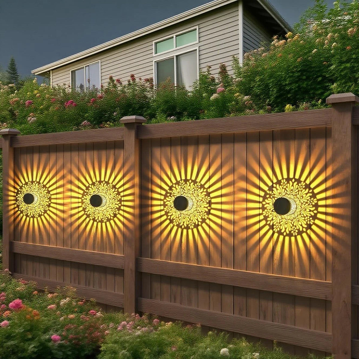 2-Piece Solar Wall Lamp Set - Iron Peony Design - 28 cm Height