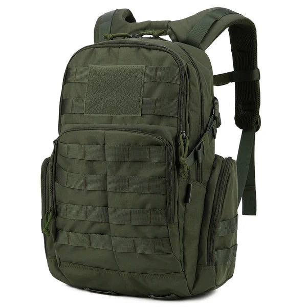 25L Tactical Backpack - Water-Resistant 600D - MOLLE & Hydration Bladder Compartment - Green, Black & Khaki