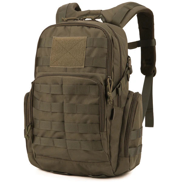 25L Tactical Backpack - Water-Resistant 600D - MOLLE & Hydration Bladder Compartment - Green, Black & Khaki