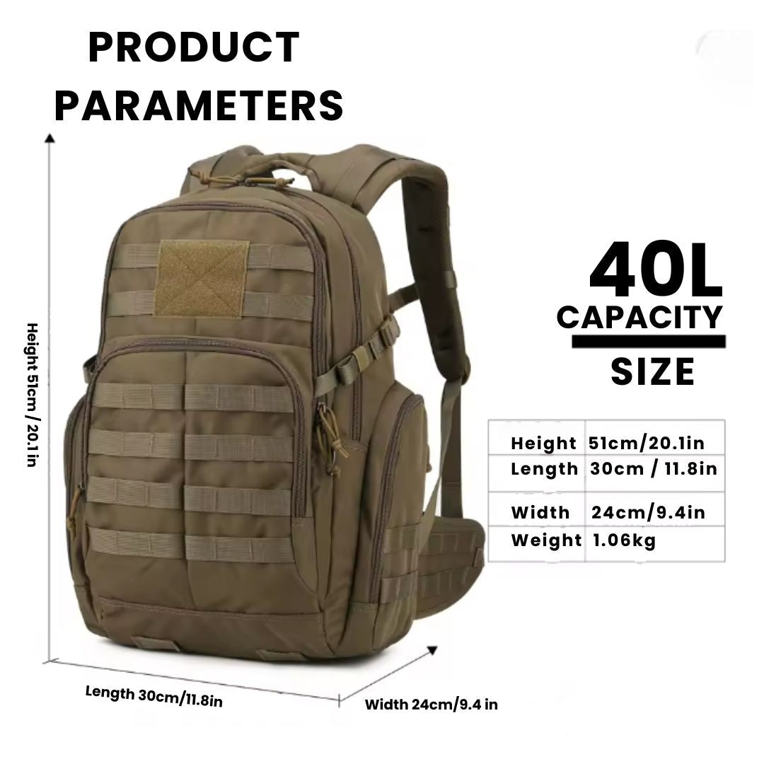 25L Tactical Backpack - Water-Resistant 600D - MOLLE & Hydration Bladder Compartment - Green, Black & Khaki