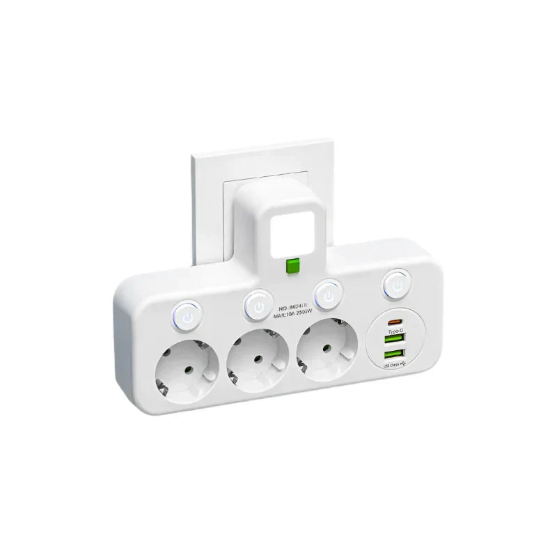 3–4 Outlets + 2× USB & 1× Type-C | 2500 W | Surge Protection & Control Switch