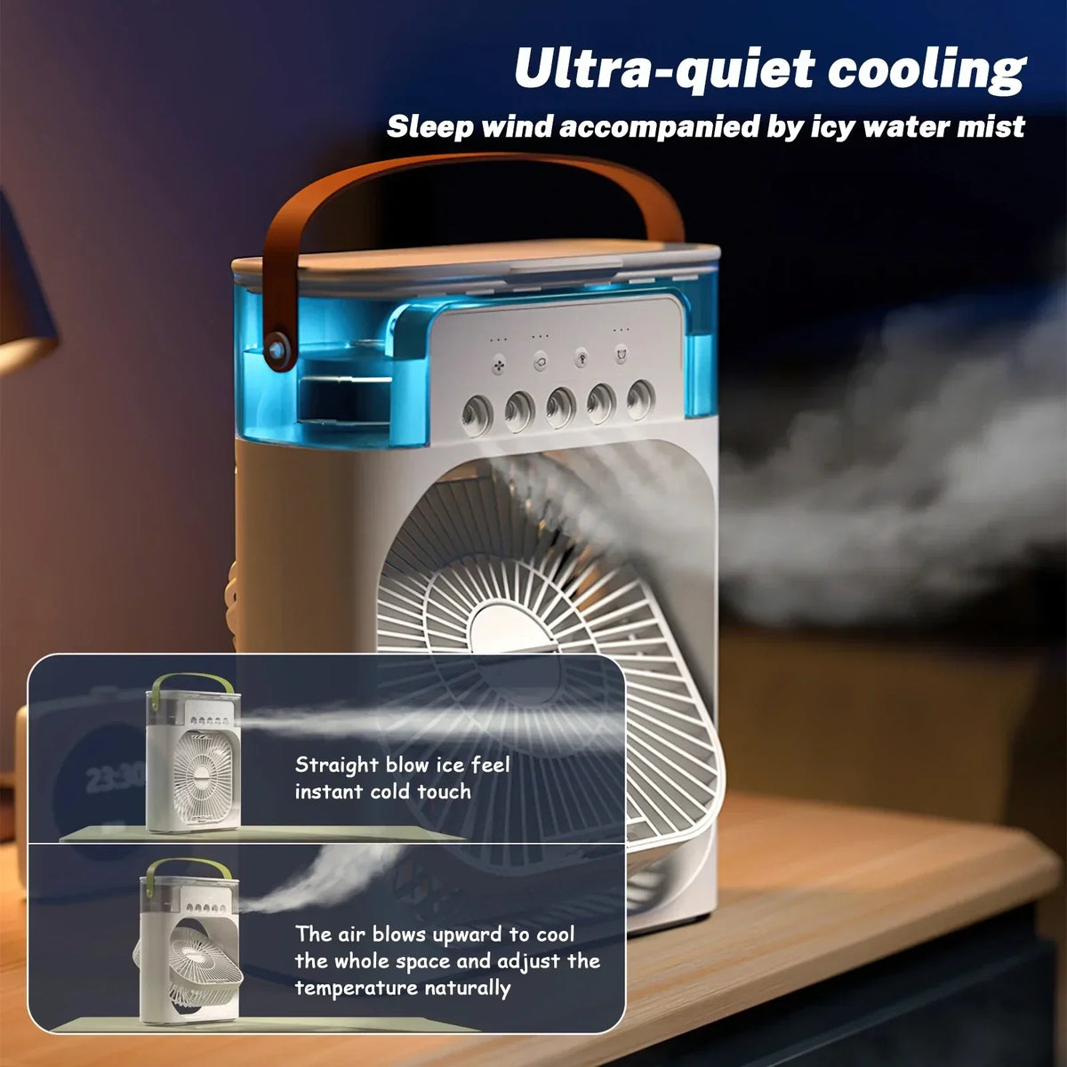 3-In-1 Portable Air Cooler with Humidifier and LED Night Lights