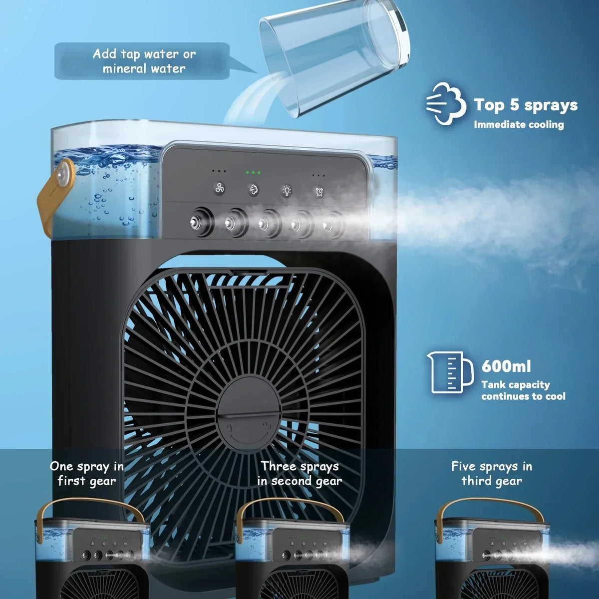 3-In-1 Portable Air Cooler with Humidifier and LED Night Lights