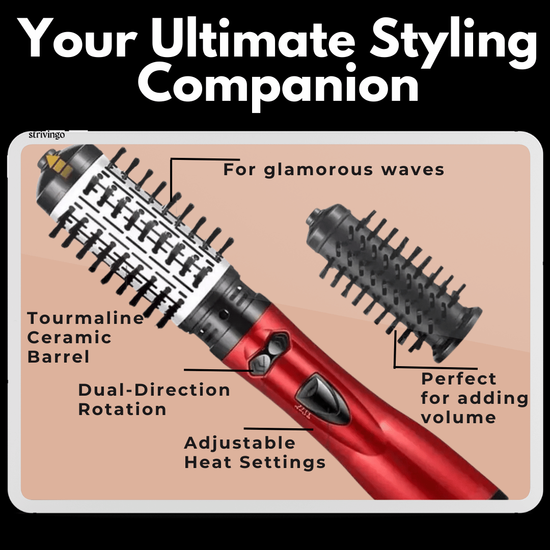 3-In-1 Rotating Hair Dryer and Styler with Temperature Control for Easy Curls and Waves