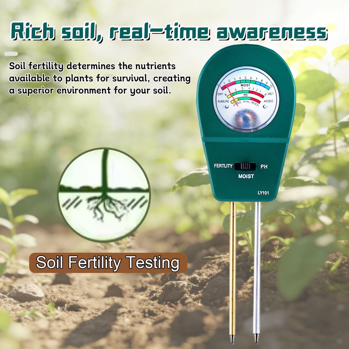 3-In-1 Soil Tester for Moisture, Nutrient Content and pH Value for Healthy Plants