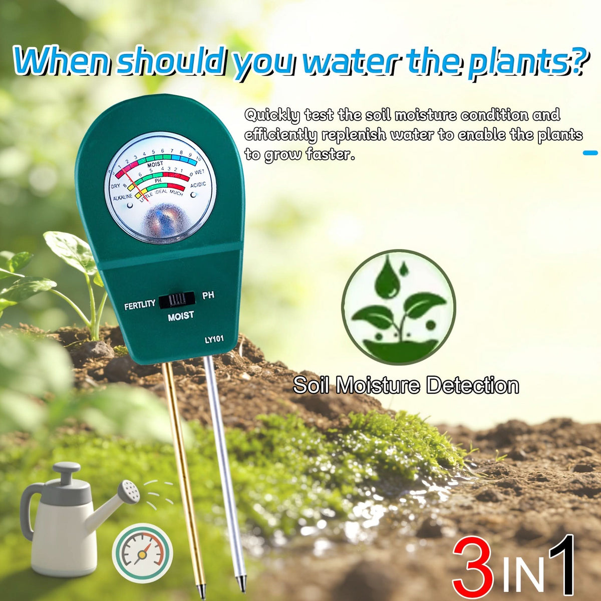 3-In-1 Soil Tester for Moisture, Nutrient Content and pH Value for Healthy Plants