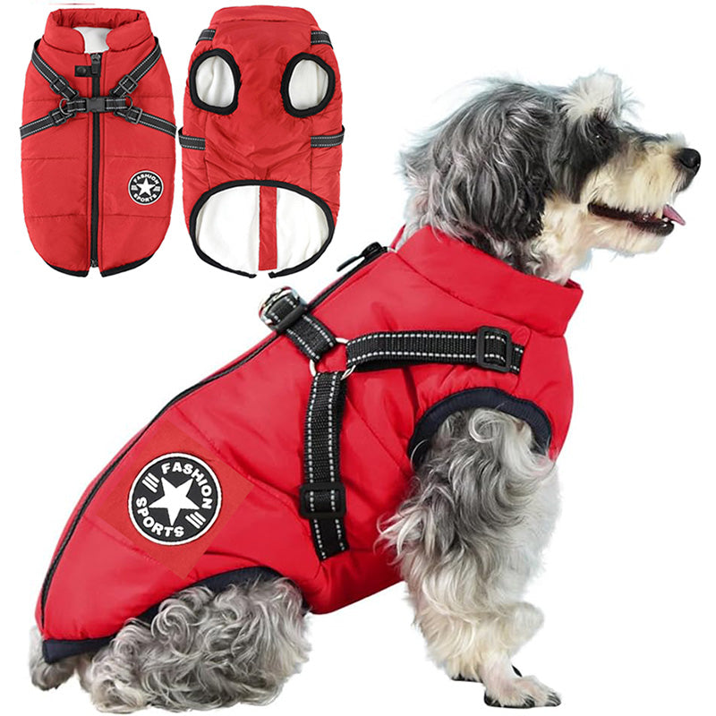 3-In-1 Warm, Waterproof, and Windproof Dog Winter Coat with Built-In Harness