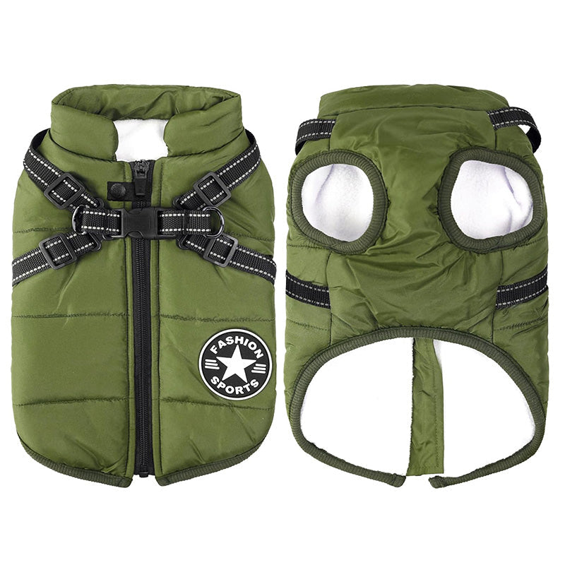 3-In-1 Warm, Waterproof, and Windproof Dog Winter Coat with Built-In Harness