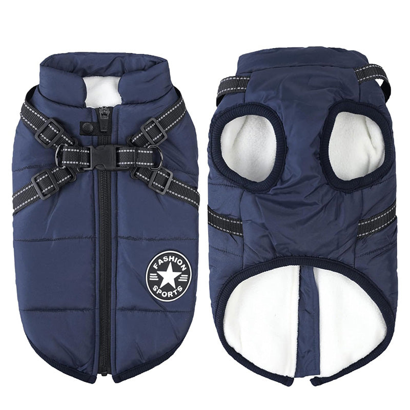 3-In-1 Warm, Waterproof, and Windproof Dog Winter Coat with Built-In Harness