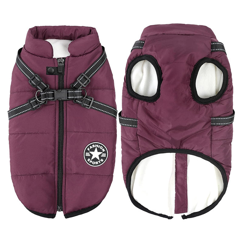 3-In-1 Warm, Waterproof, and Windproof Dog Winter Coat with Built-In Harness