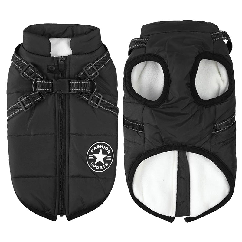 3-In-1 Warm, Waterproof, and Windproof Dog Winter Coat with Built-In Harness