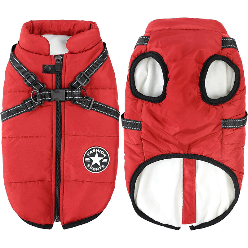 3-In-1 Warm, Waterproof, and Windproof Dog Winter Coat with Built-In Harness