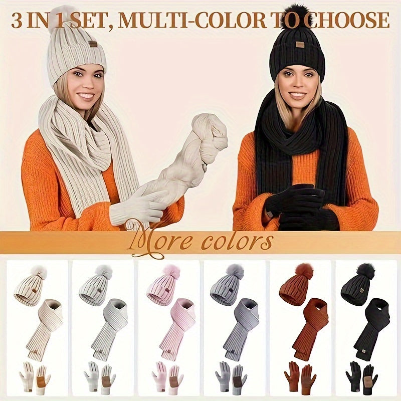 3-In-1 Winter Set – Warm Knit Beanie, Scarf, and Gloves