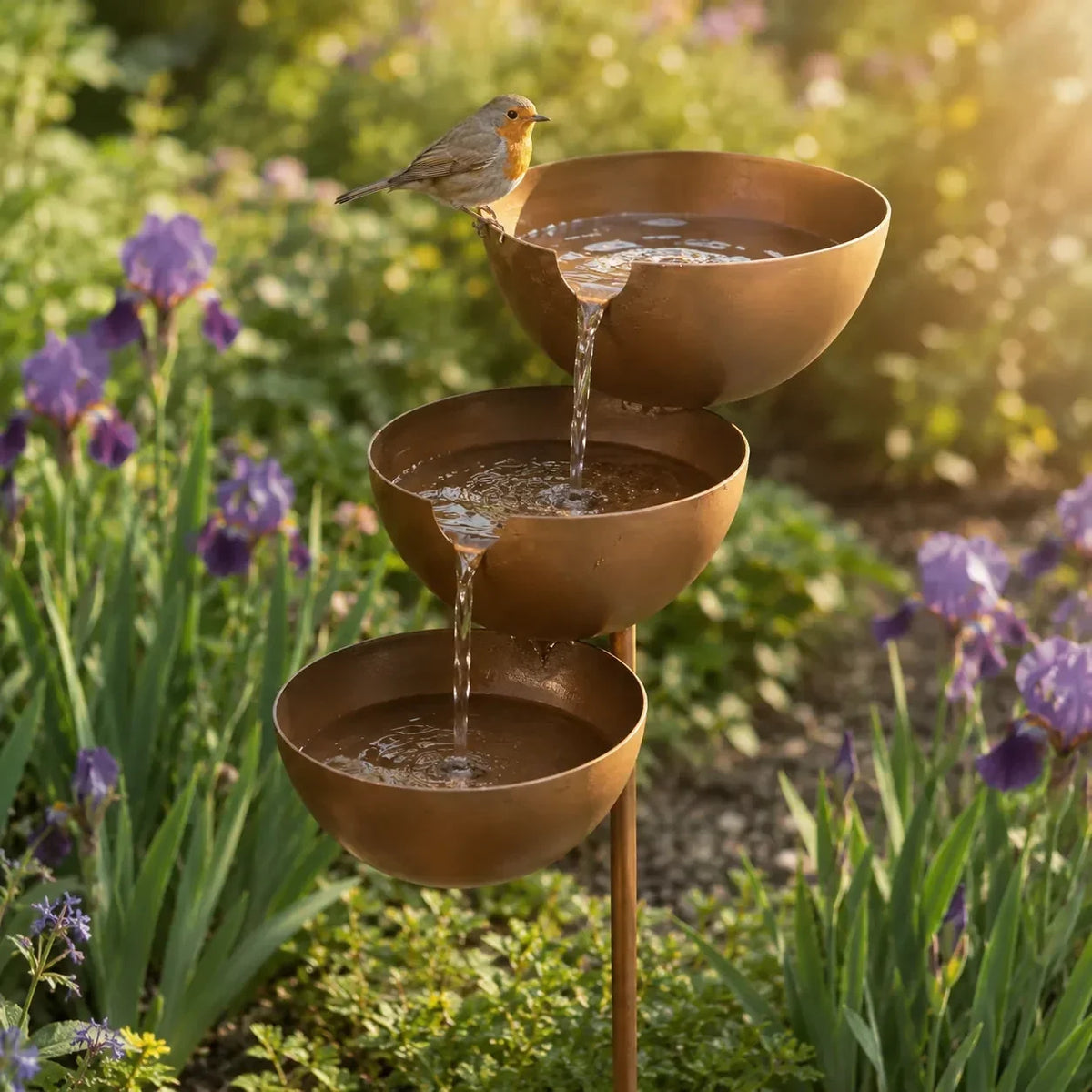 3-Tier Cascading Bird Bath Garden Stake with Rain-Catching Bowls