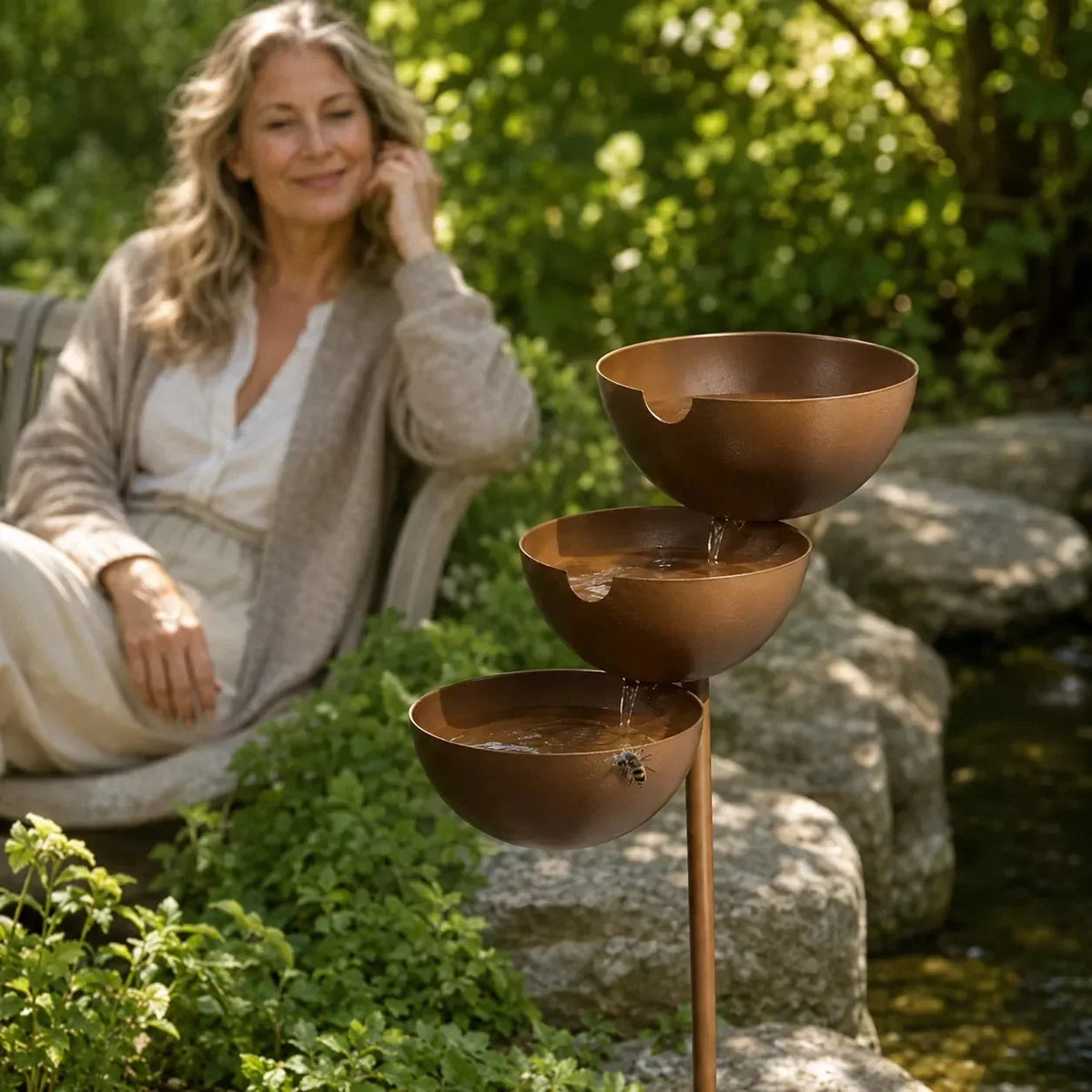 3-Tier Cascading Bird Bath Garden Stake with Rain-Catching Bowls