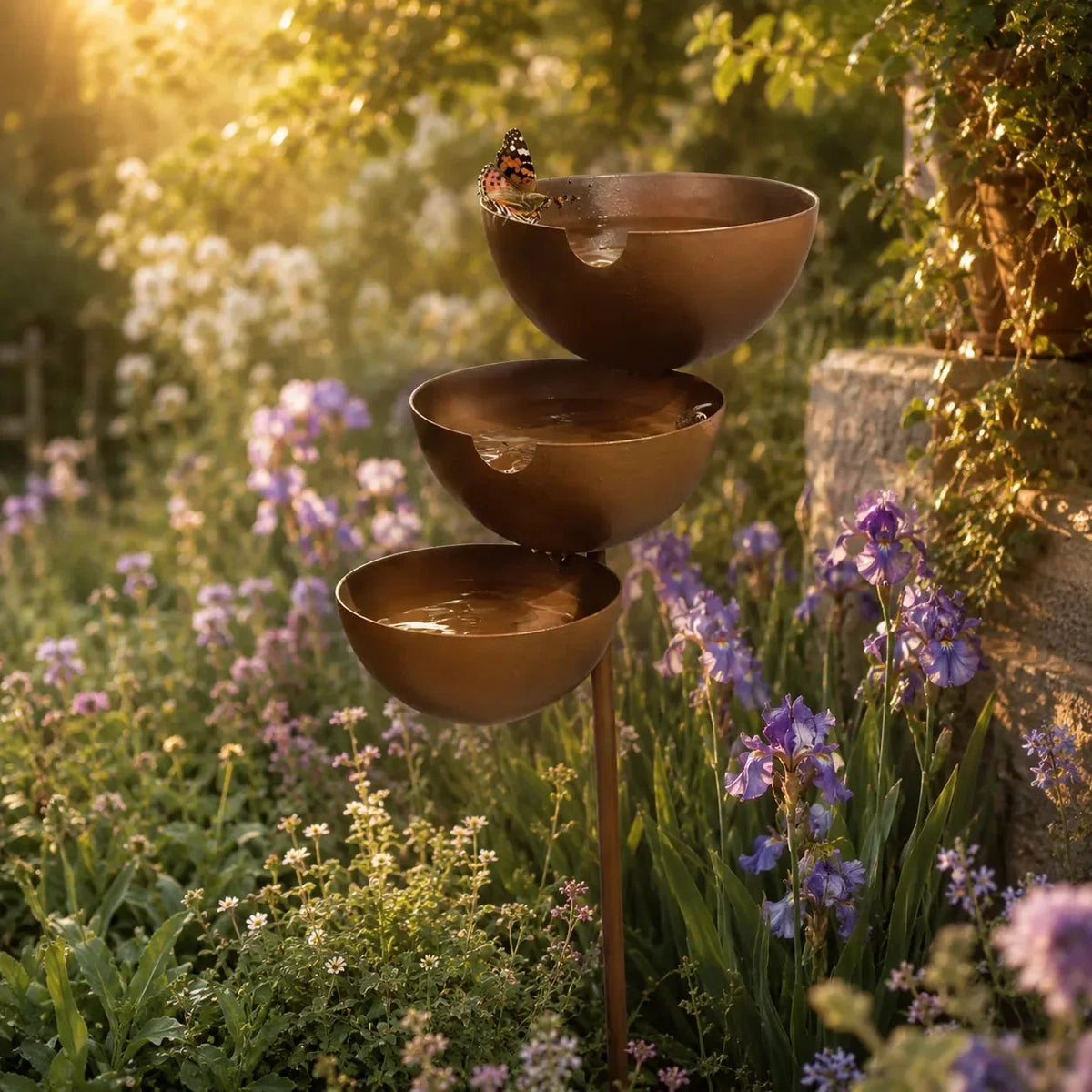 3-Tier Cascading Bird Bath Garden Stake with Rain-Catching Bowls