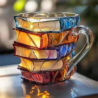 350 Ml Handmade Glass Coffee Mug with 3D Book Pattern – High-Quality Glass