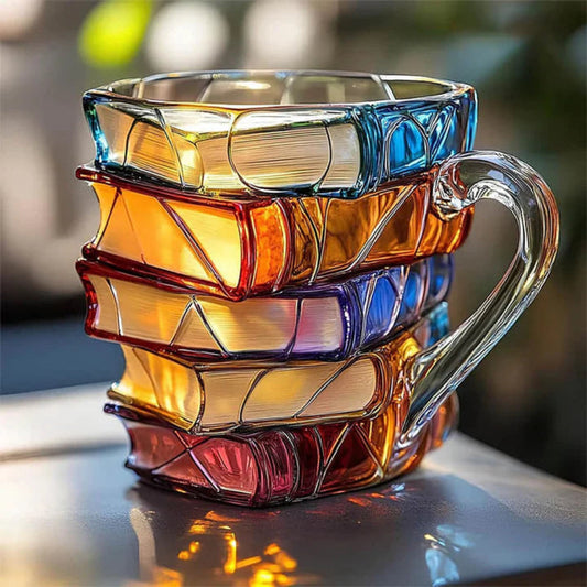 350 Ml Handmade Glass Coffee Mug with 3D Book Pattern – High-Quality Glass