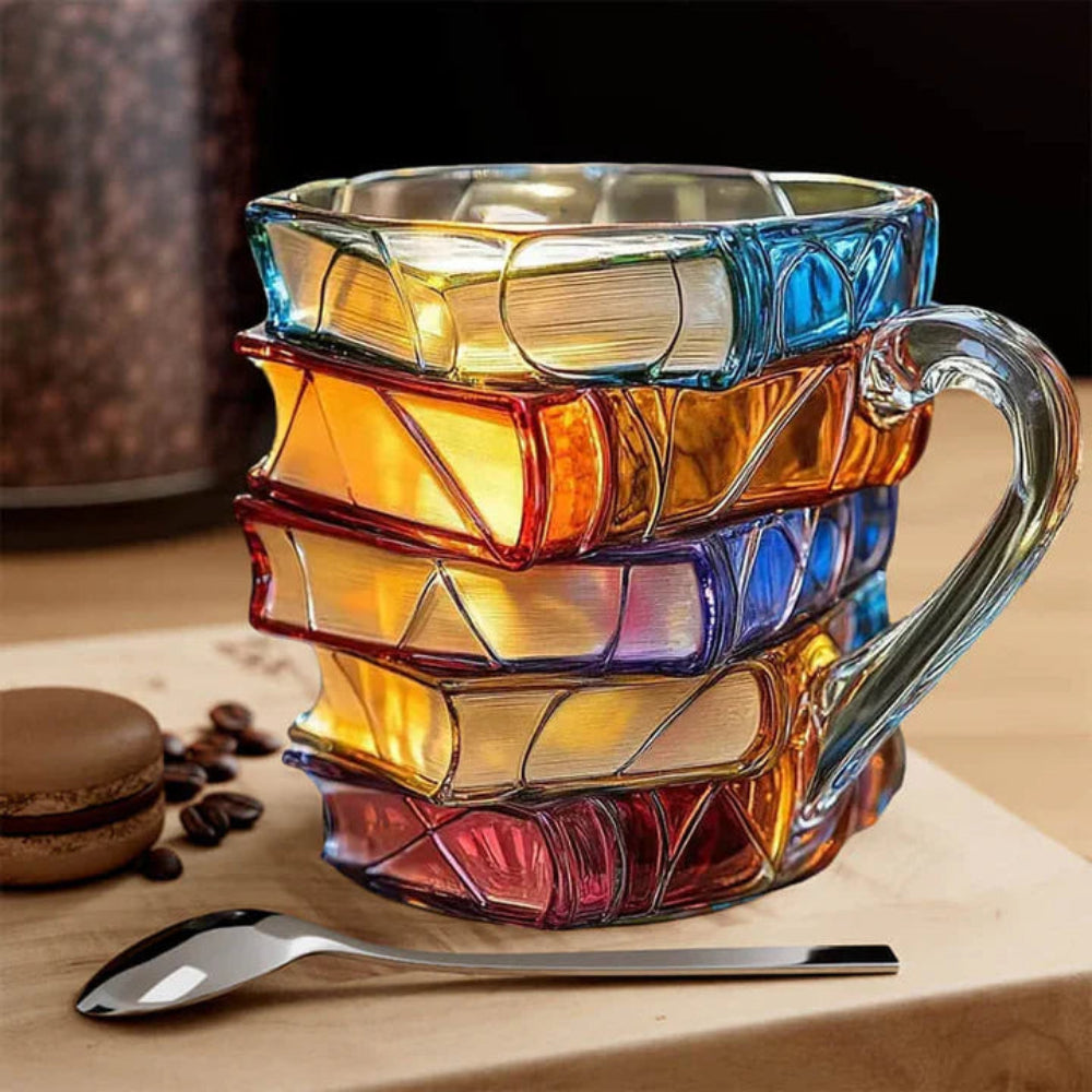 350 Ml Handmade Glass Coffee Mug with 3D Book Pattern – High-Quality Glass