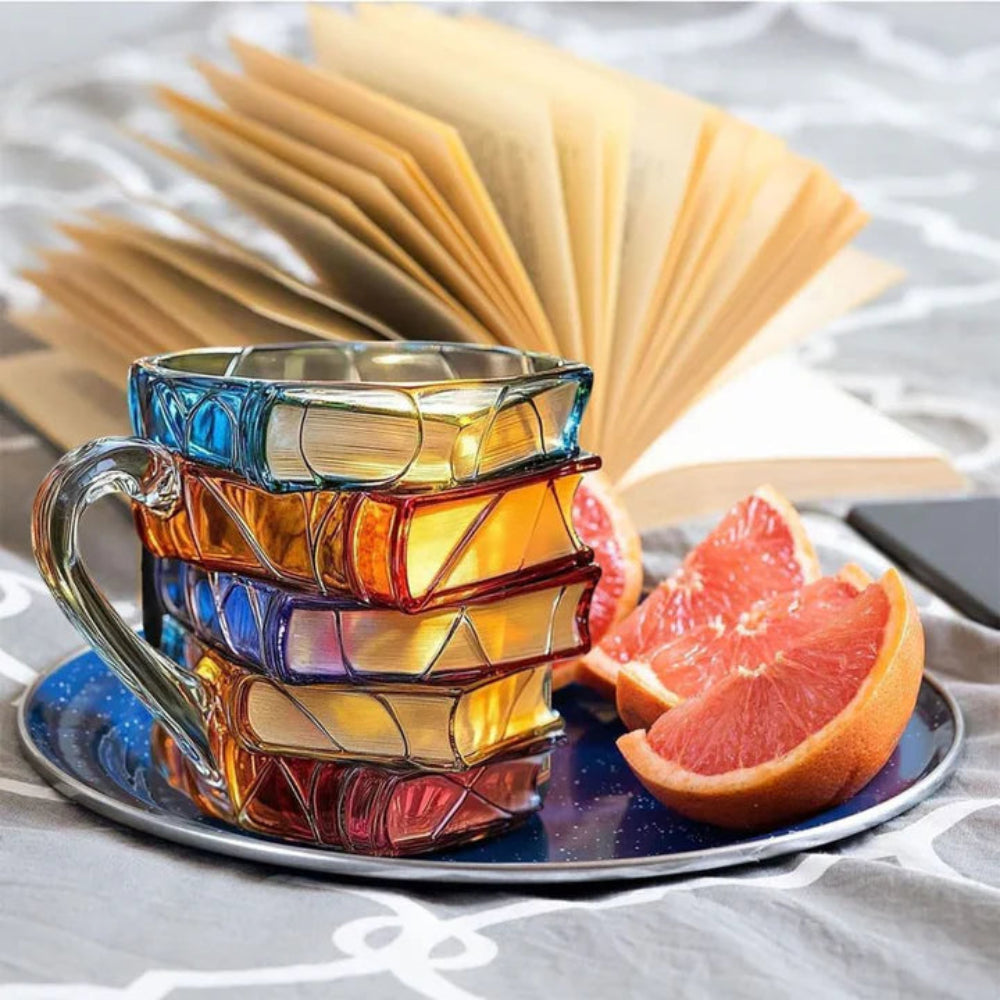 350 Ml Handmade Glass Coffee Mug with 3D Book Pattern – High-Quality Glass