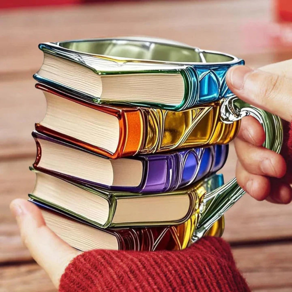 350 Ml Handmade Glass Coffee Mug with 3D Book Pattern – High-Quality Glass